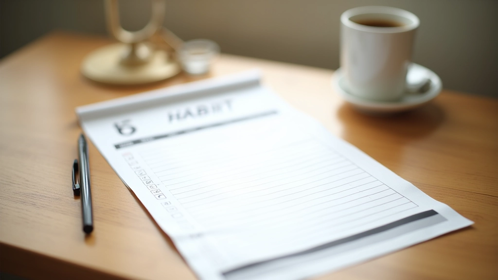 Habit tracker spreadsheet printed and placed on desk with checkmarks showing consecutive days of completion
