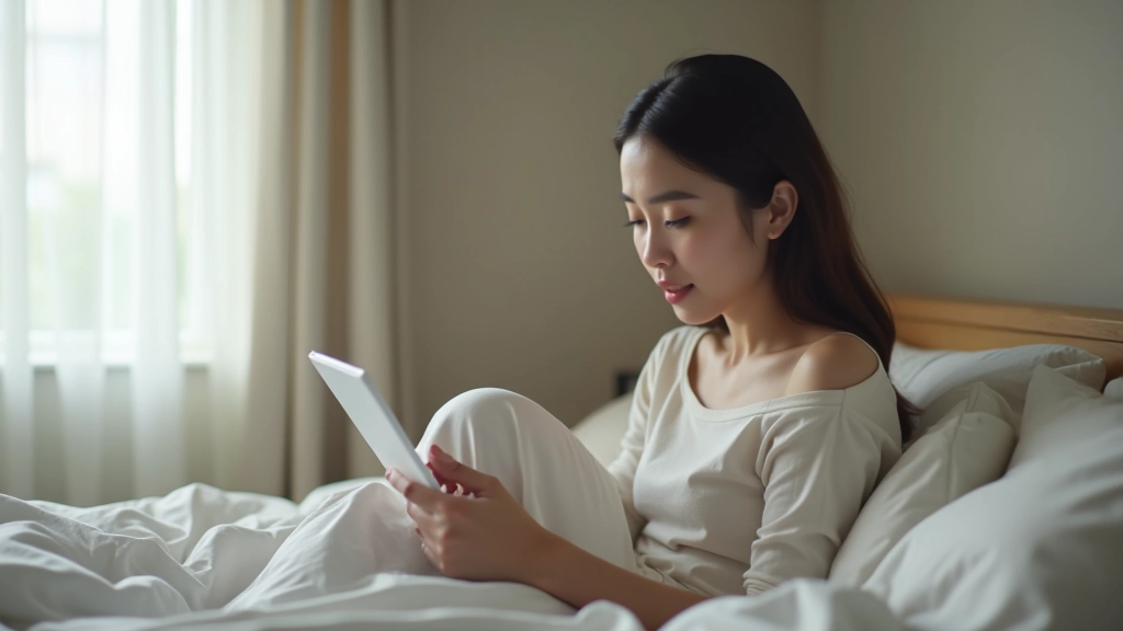 Person sitting on bed in morning light, looking at a habit tracker with mixed results showing both checkmarks and empty boxes